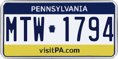 PA license plate MTW1794