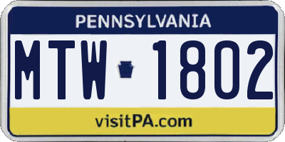 PA license plate MTW1802