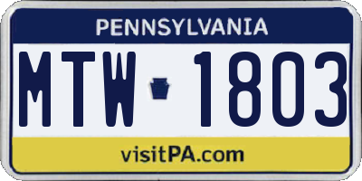 PA license plate MTW1803