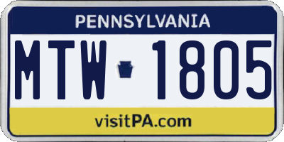 PA license plate MTW1805