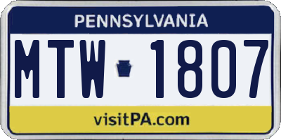 PA license plate MTW1807