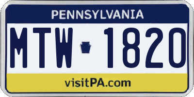PA license plate MTW1820