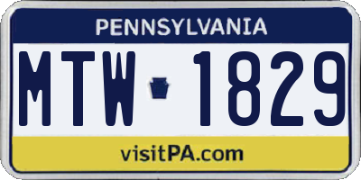 PA license plate MTW1829