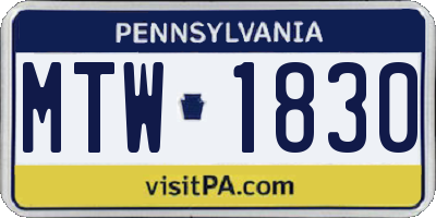 PA license plate MTW1830