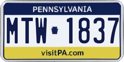 PA license plate MTW1837