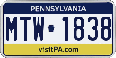 PA license plate MTW1838