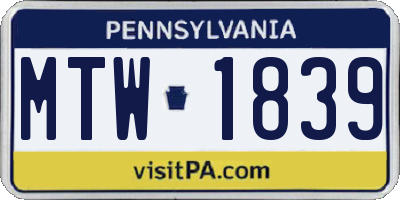 PA license plate MTW1839