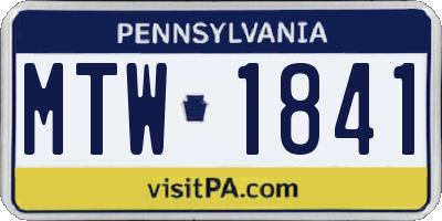 PA license plate MTW1841
