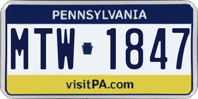 PA license plate MTW1847