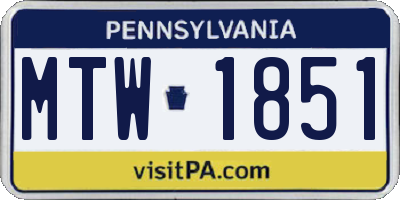 PA license plate MTW1851