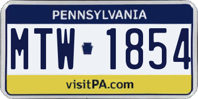 PA license plate MTW1854
