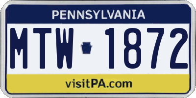 PA license plate MTW1872