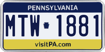 PA license plate MTW1881