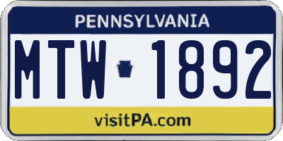 PA license plate MTW1892