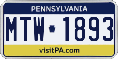 PA license plate MTW1893
