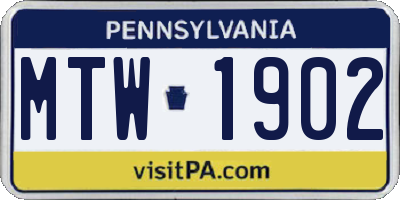 PA license plate MTW1902