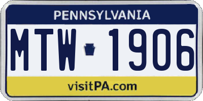 PA license plate MTW1906