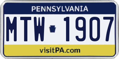 PA license plate MTW1907