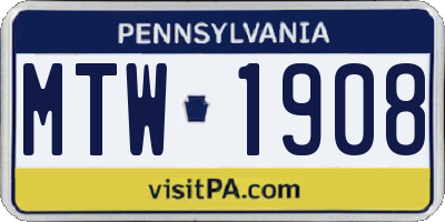 PA license plate MTW1908
