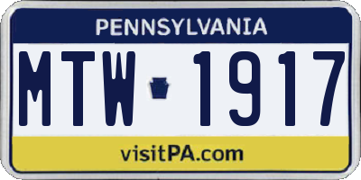 PA license plate MTW1917