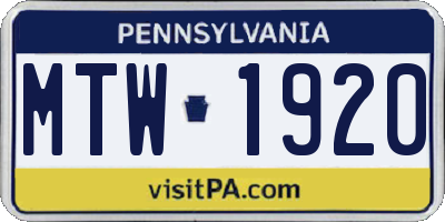 PA license plate MTW1920