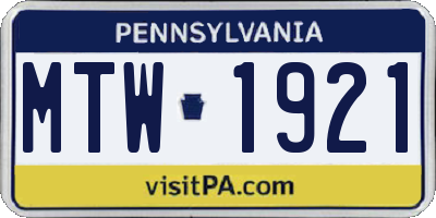 PA license plate MTW1921