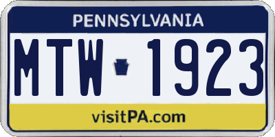 PA license plate MTW1923