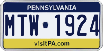 PA license plate MTW1924