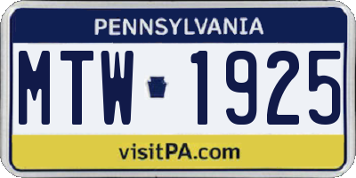 PA license plate MTW1925