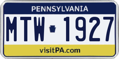 PA license plate MTW1927