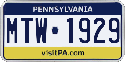 PA license plate MTW1929