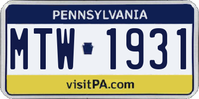 PA license plate MTW1931