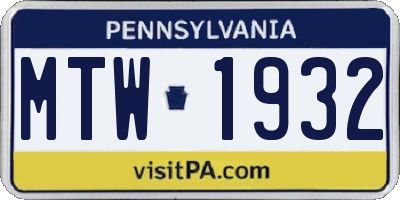 PA license plate MTW1932