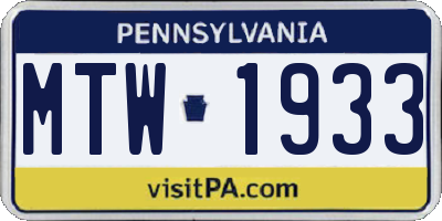 PA license plate MTW1933