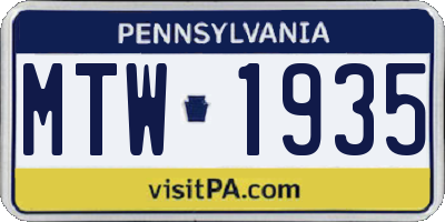PA license plate MTW1935