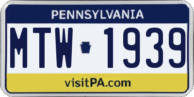 PA license plate MTW1939
