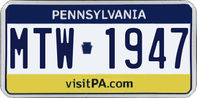 PA license plate MTW1947