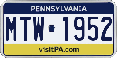 PA license plate MTW1952