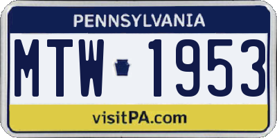 PA license plate MTW1953