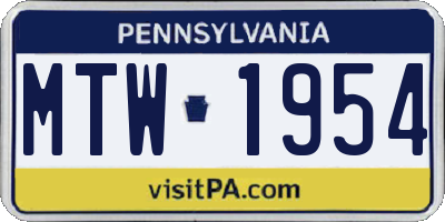 PA license plate MTW1954