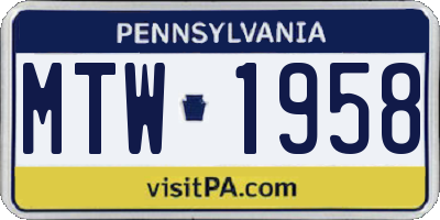PA license plate MTW1958