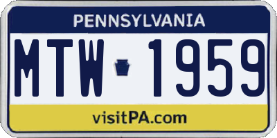 PA license plate MTW1959