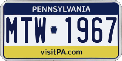 PA license plate MTW1967