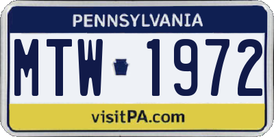 PA license plate MTW1972