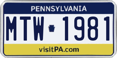 PA license plate MTW1981