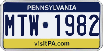 PA license plate MTW1982