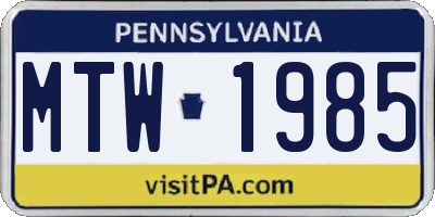 PA license plate MTW1985