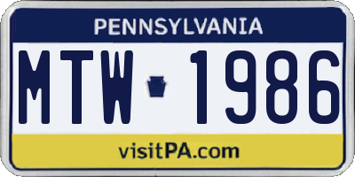 PA license plate MTW1986