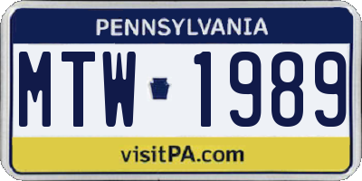 PA license plate MTW1989