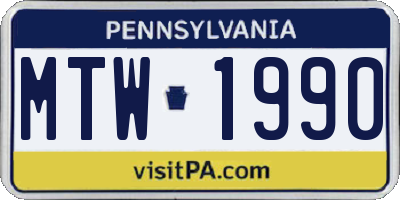 PA license plate MTW1990